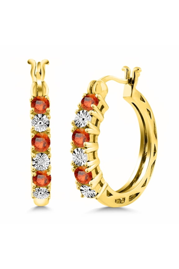 0.98 Ct Orange Sapphire E-F Lab Grown Diamond 18K Yellow Gold Plated Silver Earrings