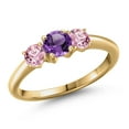 thumbnail image 1 of Gem Stone King 18K Yellow Gold Plated Silver Purple Amethyst and Pink Lab Grown Diamond Engagement Ring for Women | 0.98 Cttw | Round 5MM | Gemstone February Birthstone | Size 5, 1 of 6