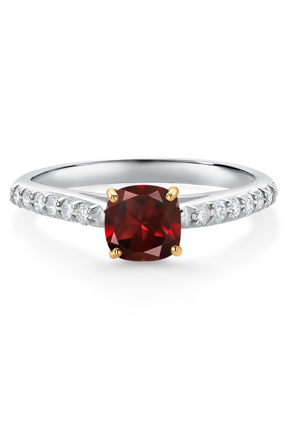 0.98 Ct Red Garnet G/H Lab Grown Diamond 10K White and Yellow Gold Engagement Ring (Size 9)