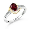 thumbnail image 1 of Gem Stone King 0.98 Ct Red Rhodolite Garnet G/H Lab Grown Diamond 925 Silver and 10K Yellow Gold Ring (Size 5), 1 of 4