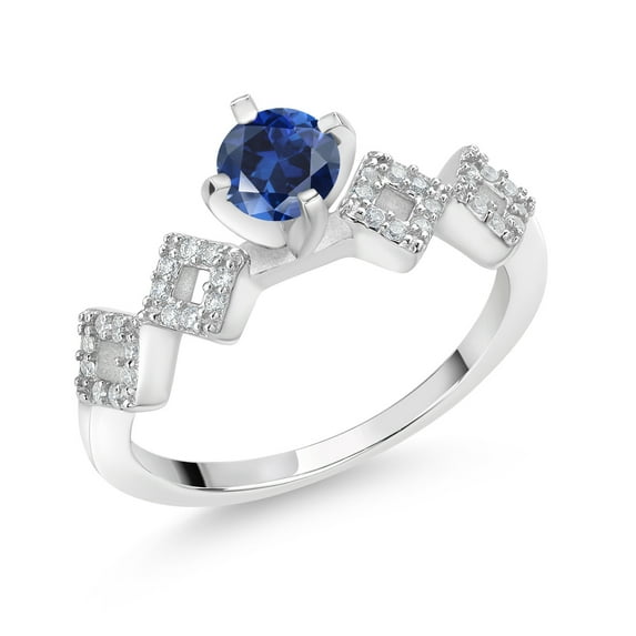 Gem Stone King 0.98 Ct Round Blue Created Sapphire 925 Sterling Silver Ring (Size 8)