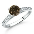 thumbnail image 1 of Gem Stone King 10K White Gold Brown Smoky Quartz and Lab Grown Diamond Engagement Ring for Women | 0.98 Cttw | Round 6MM | Gemstone Birthstone | Size 8, 1 of 6
