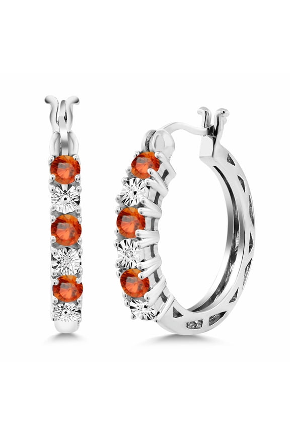 0.98 Ct Round Orange Sapphire E-F Lab Grown Diamond 925 Sterling Silver Earrings