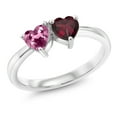 thumbnail image 1 of Gem Stone King 0.99 Ct Double Heart Shape Pink Tourmaline Red Rhodolite Garnet 925 Sterling Silver Ring (Size 9), 1 of 5