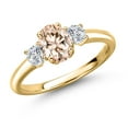 thumbnail image 1 of Gem Stone King 18K Yellow Gold Plated Silver Peach Morganite and Lab Grown Diamond Engagement Ring for Women | 0.99 Cttw | Oval 7X5MM | Gemstone October Birthstone | Size 9, 1 of 6
