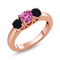 Gem Stone King 0.99 Ct Round Pink Created Sapphire Black Onyx 18K Rose Gold Plated Silver Ring (Size 8)