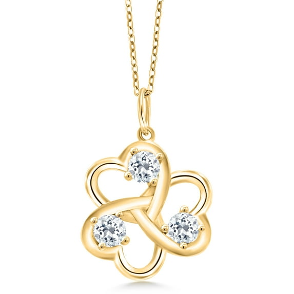 Gem Stone King 18K Yellow Gold Plated Silver White Topaz Pendant Necklace for Women | 0.99 Cttw | Gemstone November Birthstone | Round 4MM | With 18 inch Chain