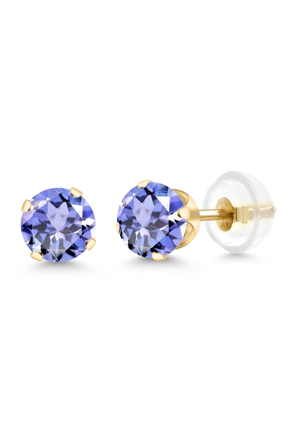 1.00 Ct AAA Round 5mm Tanzanite Solid 14K Yellow Gold Stud Earrings for Women Men