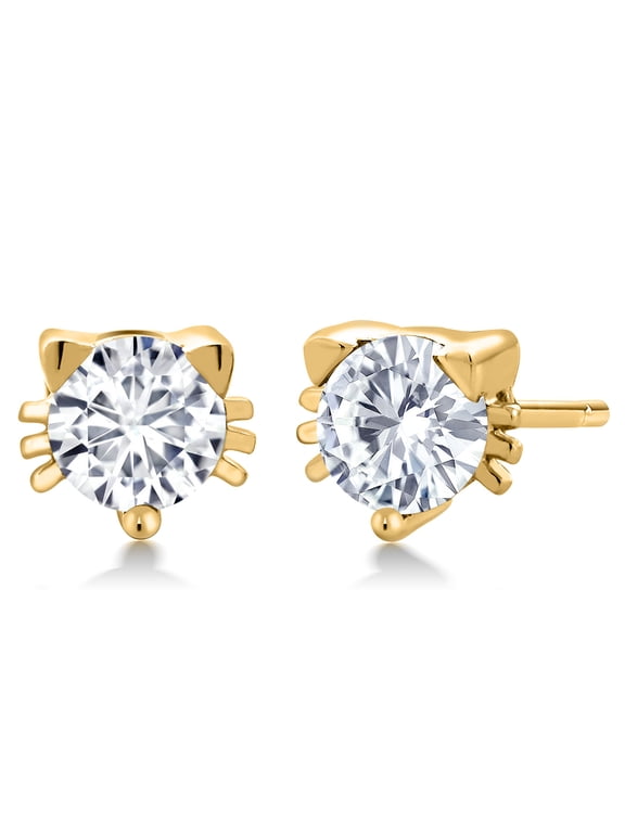 1.00 Ct G/H VVS-VS Lab Grown Diamond 18K Yellow Gold Plated Silver Cat Stud Earrings for Women Men
