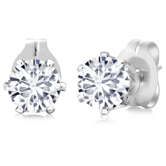 Gem Stone King 1.00 Ct G/H VVS-VS Lab Grown Diamond Brass Silver Plated Brass Stud Earrings for Women Men