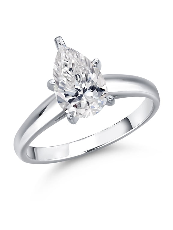 1.00 Ct IGI Certified Lab Grown Diamond 10K White Gold Solitaire Engagement Ring for Women | D-E Color VS1-VS2 Clarity | Pear Shape | Size 8.5