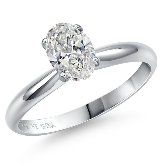 Gem Stone King 1.00 Ct IGI Certified Lab Grown Diamond 900 Platinum Solitaire Engagement Ring for Women | Oval Cut | E-F Color | VS1-VS2 Clarity | Size 5