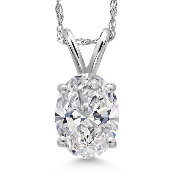 Gem Stone King 1 Ct IGI Certified Lab Grown Diamond Pendant Necklace for Women in 14K White Gold | Oval Cut | D-E Color | VS1-VS2 Clarity | Gold Necklace for Women | With 18 inch Gold Chain