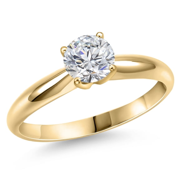Gem Stone King 1.00 Ct IGI Certified Lab Grown Diamond in 14K Yellow Gold Engagement Ring for Women | Round Cut | D-E Color | VS1 Clarity | Size 6