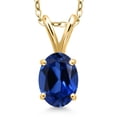 thumbnail image 1 of Gem Stone King 1.00 Ct Oval Blue Created Sapphire 18K Yellow Gold Plated Silver Pendant with Chain, 1 of 6