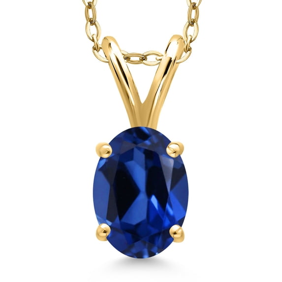 Gem Stone King 1.00 Ct Oval Blue Created Sapphire 18K Yellow Gold Plated Silver Pendant with Chain