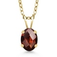 thumbnail image 1 of Gem Stone King 1.00 Ct Oval Checkerboard Red Garnet 18K Yellow Gold Plated Silver Pendant With Chain, 1 of 6