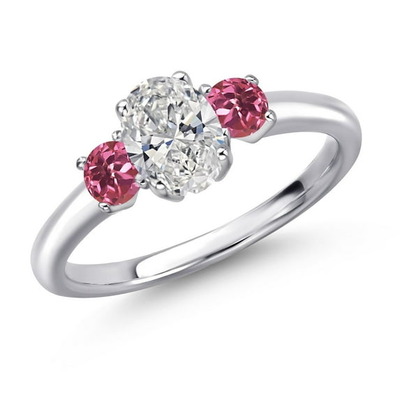 Gem Stone King 925 Sterling Silver DEF Lab Grown Diamond and Pink Tourmaline Engagement Ring for Women | 1.00 Cttw | Oval 7X5MM | Gemstone April Birthstone | Size 6