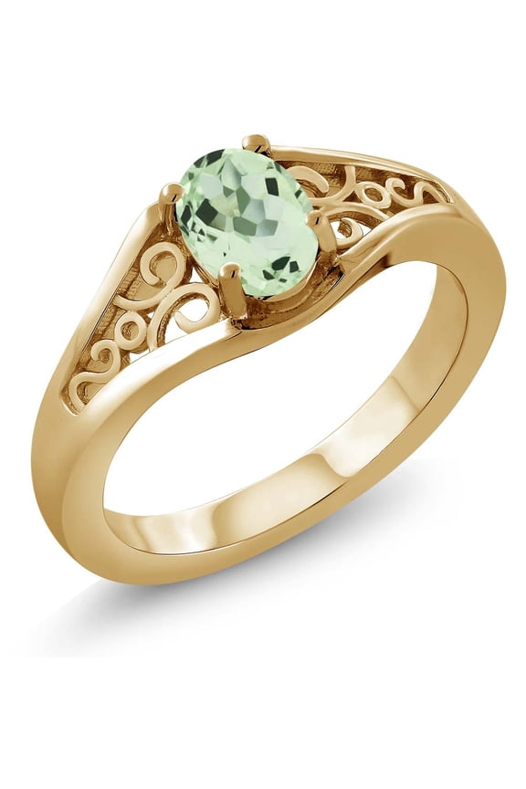 1.00 Ct Oval Green Prasiolite 18K Yellow Gold Plated Silver Ring (Size 5)