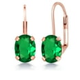 thumbnail image 1 of Gem Stone King 1.00 Ct Oval Green Simulated Emerald Brass Rose Gold Plated Brass Earrings, 1 of 4
