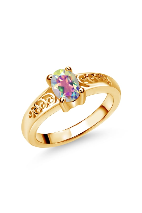 1.00 Ct Oval Mercury Mist Mystic Topaz 18K Yellow Gold Plated Silver Ring (Size 5)