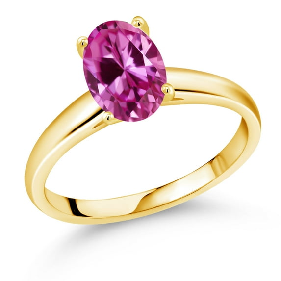 Gem Stone King 1.00 Ct Oval Pink Created Sapphire 10K Yellow Gold Ring
