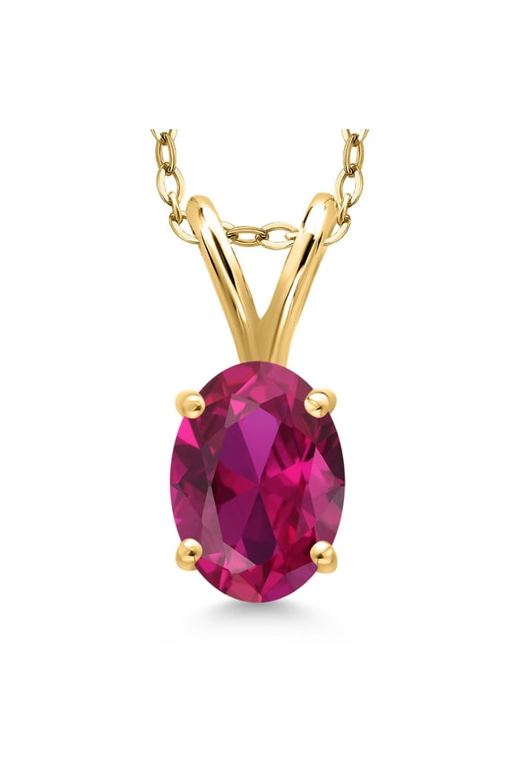 1.00 Ct Oval Red Created Ruby 18K Yellow Gold Plated Silver Pendant With Chain