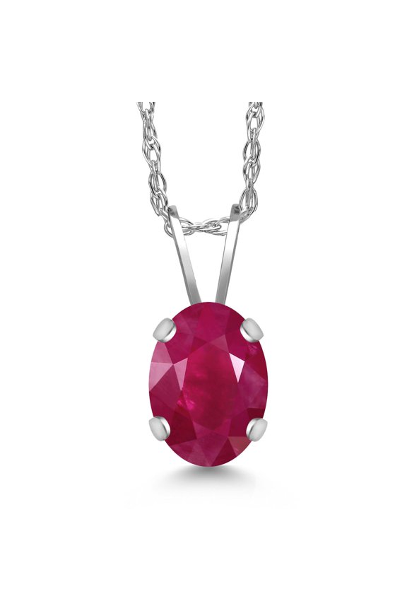 1.00 Ct Oval Red Ruby 14K White Gold Pendant with Chain