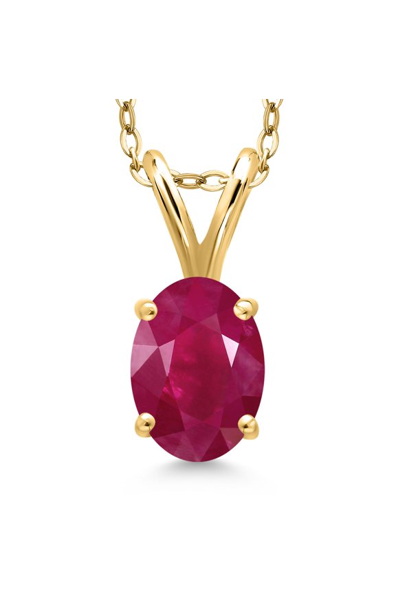 1.00 Ct Oval Red Ruby 18K Yellow Gold Plated Silver Pendant With Chain