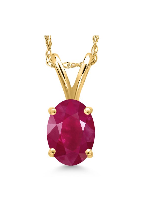 1.00 Ct Oval Red Ruby 18K Yellow Gold Plated Silver Pendant with Chain