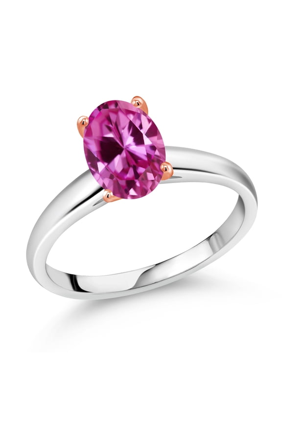 1.00 Ct Pink Created Sapphire 925 Silver and 10K Rose Gold Ring Ring (Size 7)