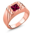 thumbnail image 1 of Gem Stone King 1.00 Ct Princess Red Created Ruby 18K Rose Gold Plated Silver Men's Ring (Size 11), 1 of 3