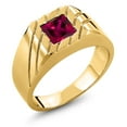 thumbnail image 1 of Gem Stone King 1.00 Ct Princess Red Created Ruby 18K Yellow Gold Plated Silver Men's Ring (Size 12), 1 of 3