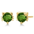 thumbnail image 1 of Gem Stone King 1.00 Ct Round 5mm Green 18K Yellow Gold Plated Silver Kitty Cat Stud Earrings for Women Men, 1 of 4