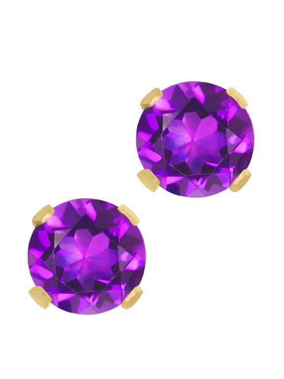 1.00 Cttw Round Amethyst 10K Yellow Gold Stud Earrings for Women | Gemstone Birthstone | Round 5MM