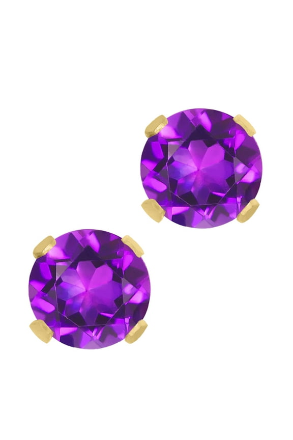 1.00 Cttw Round Amethyst 10K Yellow Gold Stud Earrings for Women | Gemstone Birthstone | Round 5MM