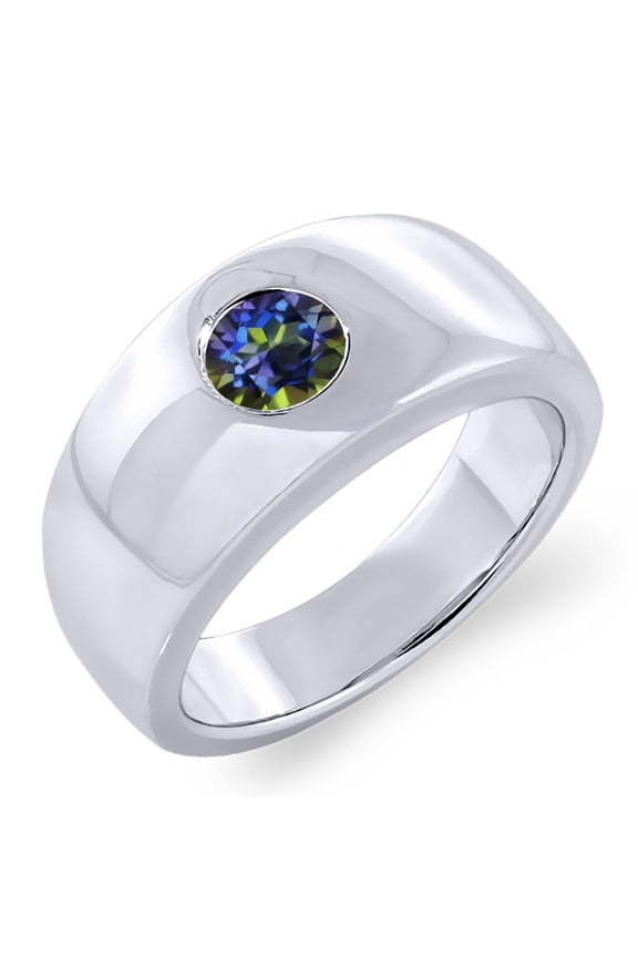 1.00 Ct Round Blue Mystic Topaz 925 Sterling Silver Men's Ring (Size 7)