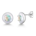thumbnail image 1 of Gem Stone King 1.00 Ct Round Cabochon 5mm White Simulated Opal 925 Sterling Silver White Enamel Stud Earrings for Women Men, 1 of 3