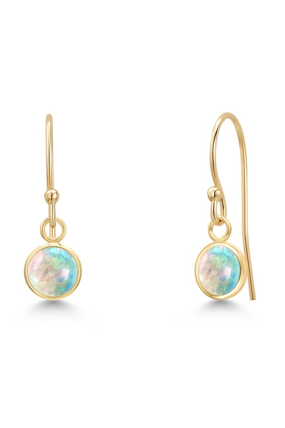 14K Yellow Gold Simulated White Opal Earrings for Women | 1.00 Cttw | Gemstone October Birthstone | Round Cabochon 5MM