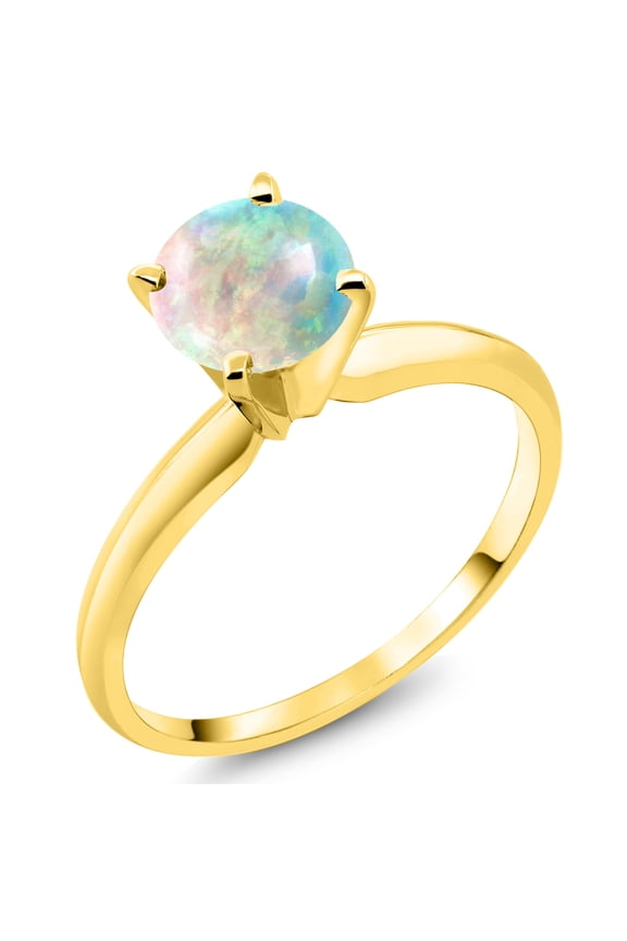 14K Yellow Gold White Opal Solitaire Engagement 4-Prong Ring for Women | 0.30 Cttw | Round 6MM | Gemstone October Birthstone (Size 7)