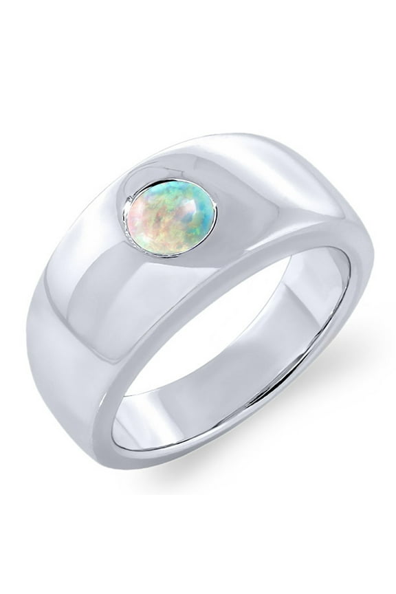 0.30 Ct Round Cabochon White Simulated Opal 925 Sterling Silver Men's Ring (Size 12)