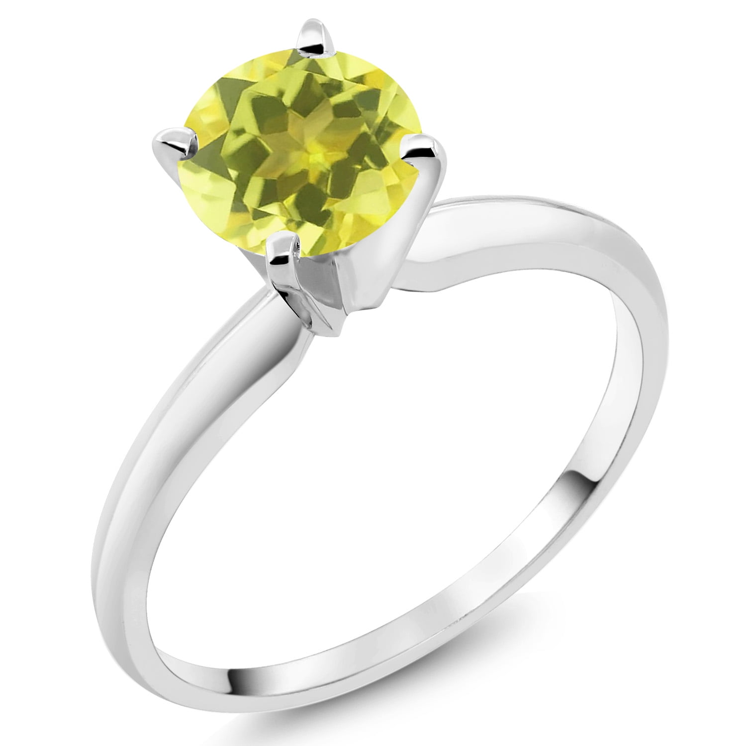 Gem Stone King 14K White Gold Canary Mystic Topaz Solitaire Engagement 4-Prong Ring for Women | 1.00 Cttw | Round 6MM | Gemstone Birthstone (Size 7)