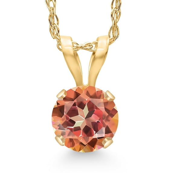 Gem Stone King 1.00 Ct Round Ecstasy Mystic Topaz 14K Yellow Gold Pendant with Chain