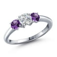 thumbnail image 1 of Gem Stone King 1.00 Cttw Lab Grown Diamond and Purple Amethyst 3-Stone Engagement Ring for Women | 925 Sterling Silver | Round 5MM | Three Stone Wedding Engagement Anniversary Ring for Women | Siez 9, 1 of 6