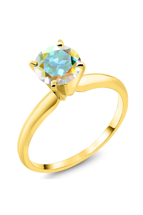 14K Yellow Gold Mercury Mist Mystic Topaz Solitaire Engagement 4-Prong Ring for Women | 1.00 Cttw | Round 6MM | Gemstone Birthstone (Size 5)