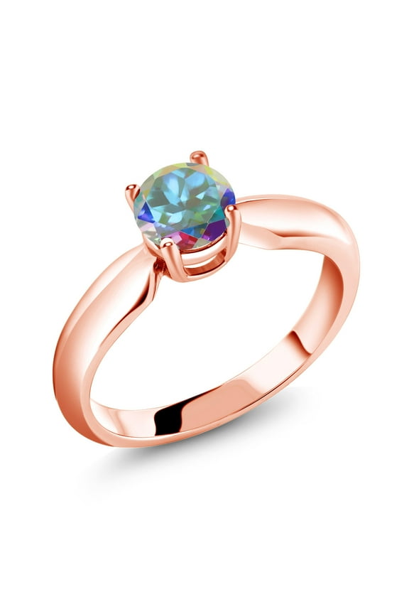 1.00 Ct Round Mercury Mist Mystic Topaz 18K Rose Gold Plated Silver Ring for Women | Wedding Engagement Anniversary Promise Ring for Women | Size 6