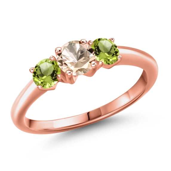 Gem Stone King 18K Rose Gold Plated Silver Peach Morganite and Green Peridot Engagement Ring for Women | 1.00 Cttw | Round 5MM | Gemstone October Birthstone | Size 9