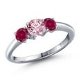 thumbnail image 1 of Gem Stone King 925 Sterling Silver Pink Lab Grown Diamond and Red Created Ruby Engagement Ring for Women | 1.00 Cttw | Round 5MM | Gemstone April Birthstone | Size 5, 1 of 6