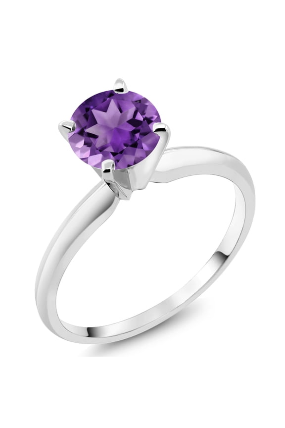 14K White Gold Purple Amethyst Solitaire Engagement 4-Prong Ring for Women | 1.00 Cttw | Round 6MM | Gemstone February Birthstone (Size 5)