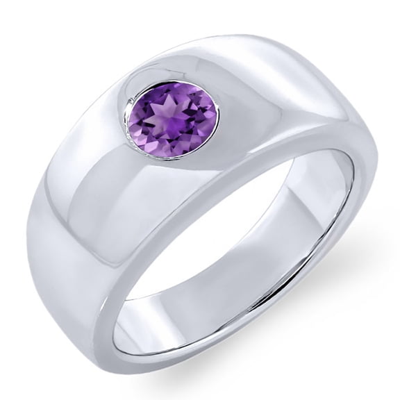 Gem Stone King 1.00 Ct Round Purple Amethyst 925 Sterling Silver Men's Ring (Size 12)